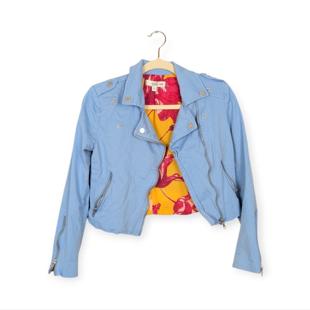 Color Me Courtney Light Blue Cropped Dennis Biker Jacket Size 2